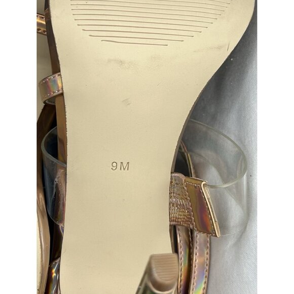 Guess Felecia Strappy Stiletto Size 9 Iridescent Rose Gold & Clear Dressy Sandal - Picture 12 of 14